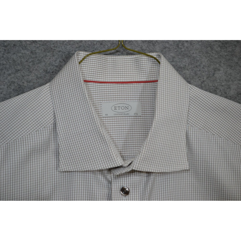 Eton Contemporary Shirt Mens 17.5 44 Beige Check Dress Long Sleeve Spread Collar